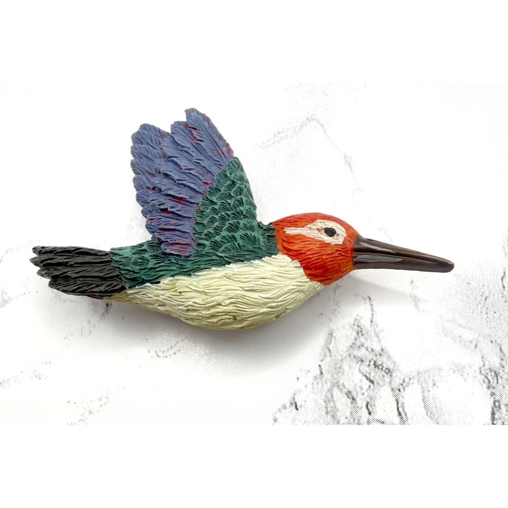 Vintage Hummingbird Brooch Colorful Bird Pin Hand Painted Resin 2.25"